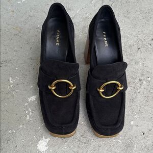 Frame Denim Black Women's Loafers with Gold Accent